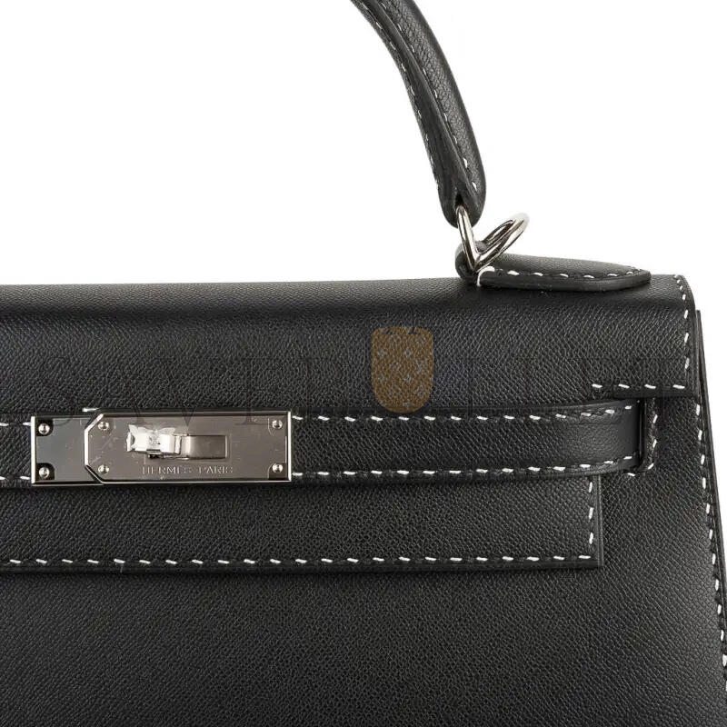 HERMES KELLY 28 GRAINED MONSIEUR UN POINT SUR DEUXKELLY SELLIER BLACK (28*22*10cm)